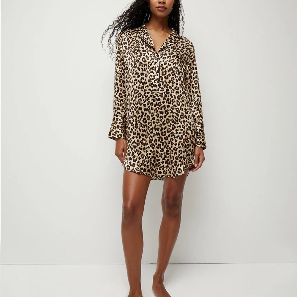 Veronica Beard Mulberry Silk Leopard PJ Nightshirt, S - NWT